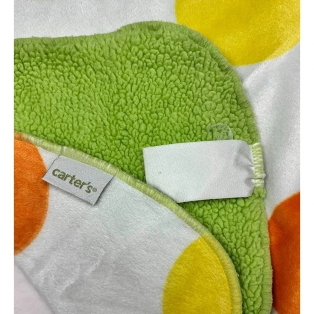 Carter's Green Sherpa Big Polka Dot Baby Blanket Orange Blue Yellow Unisex 30x40